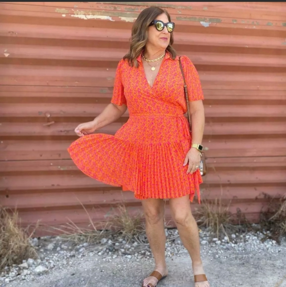 ALEXIS Floral Flutter Sleeve Pleated Wrap Dress